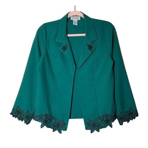 Anthony Richards Jackets & Blazers - Green Open Front Blazer Floral Embroidered Holiday Business Office Classy